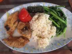 Delicious daily meal from roadside cafe. Maybe $4